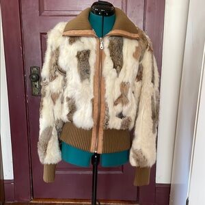 Raffaelo Rabbit Fur Jacket in Cream and Brown